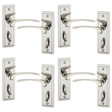 (4x Polished Nickel Bathroom) 4/6Pcs Como Metal Door Easy Fits Lever Handles Polish Satin Rose Round Set, Fire Stain Scratch Resistant for All Doors, Easy Install Tool 105 x 52mm