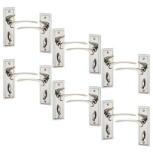 (6x Polished Nickel Bathroom) 4/6Pcs Como Metal Door Easy Fits Lever Handles Polish Satin Rose Round Set, Fire Stain Scratch Resistant for All Doors, Easy Install Tool 105 x 52mm