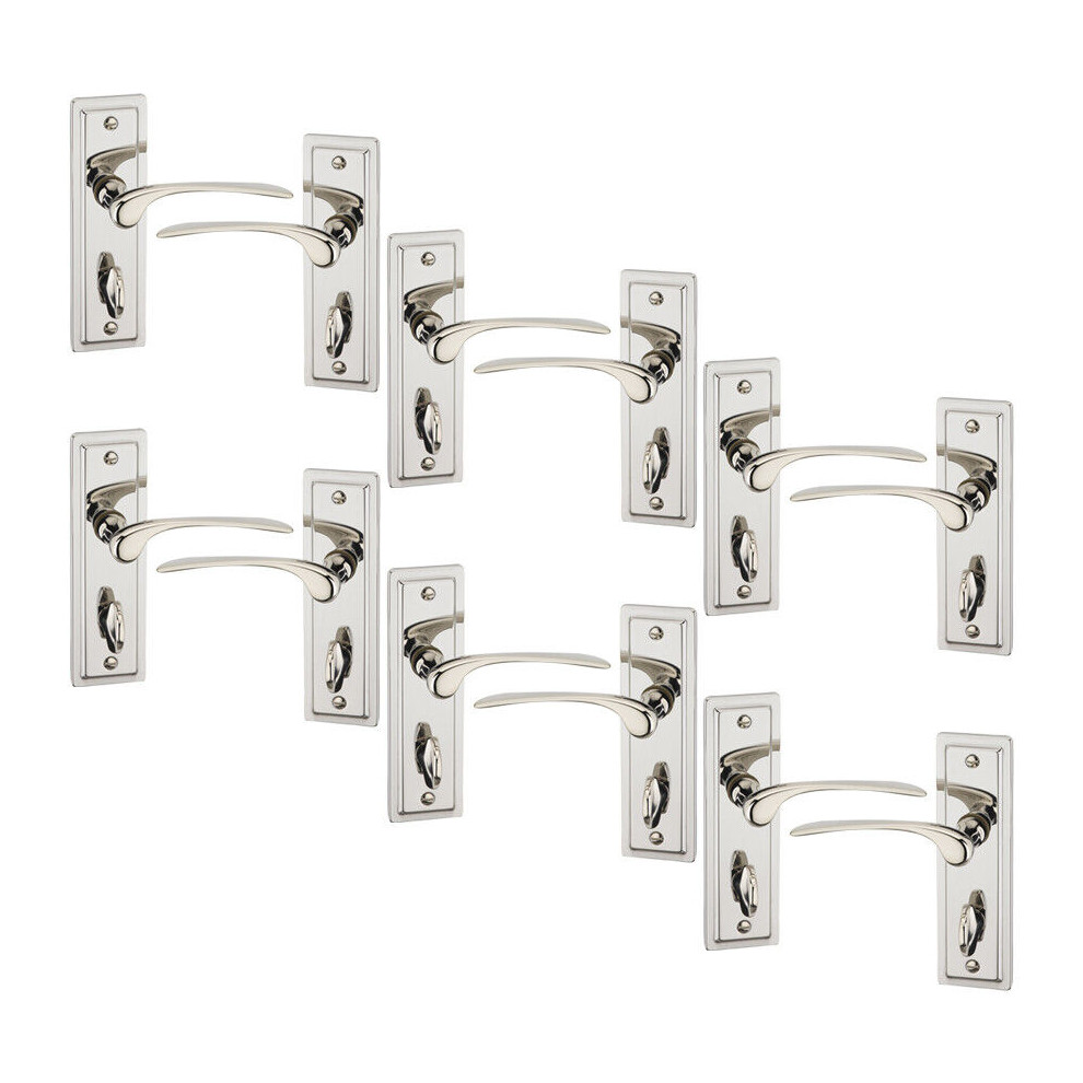 Urbn Living (6X Polished Nickel Bathroom) 4/6Pcs Como Metal Door Easy Fits Lever Handles Polish Satin Rose Round Set, Fire Stain Scratch Resistant For All Doors,