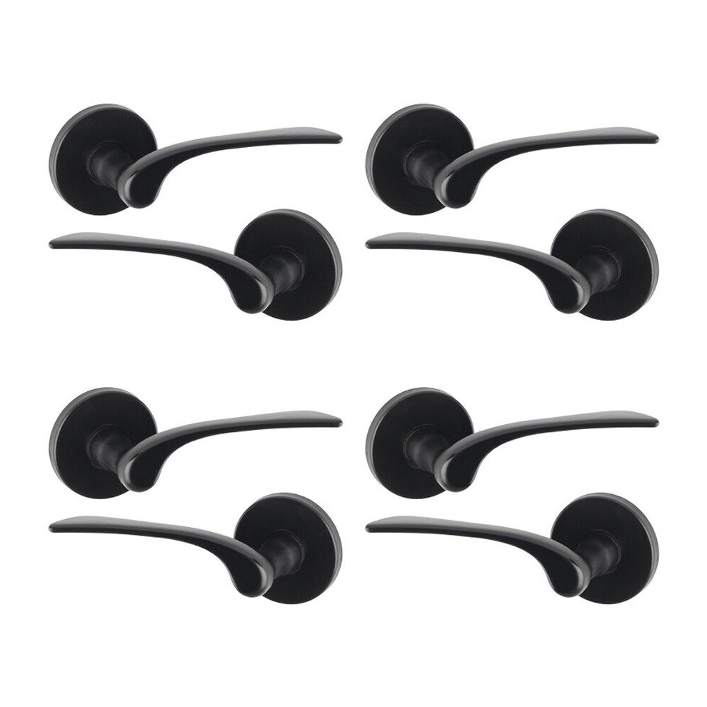 (4x Black Rose) 4/6Pcs Como Metal Door Easy Fits Lever Handles Polish Satin Rose Round Set, Fire Stain Scratch Resistant for All Doors, Easy Install T