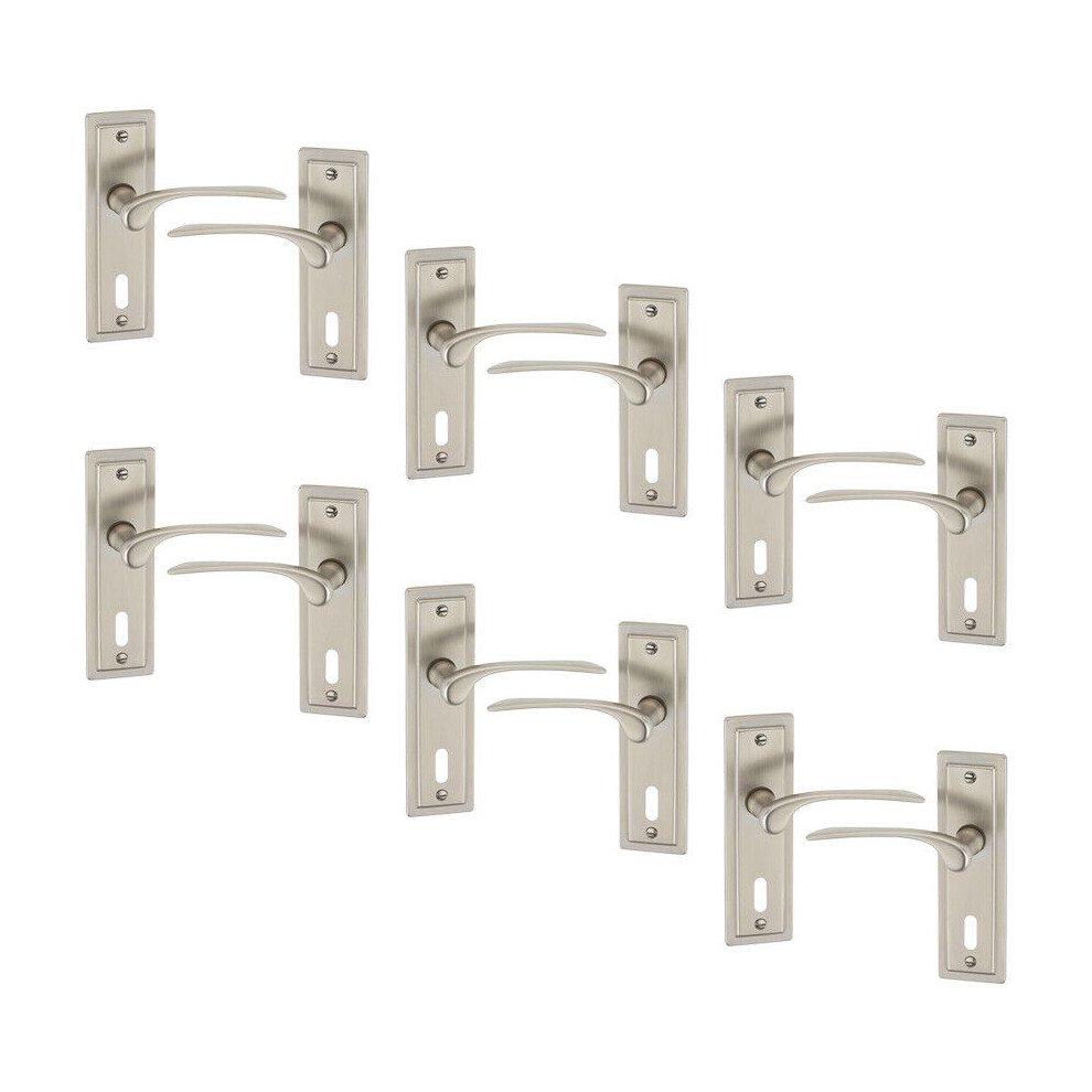 (6X Satin Nickel Keyhole) 4/6Pcs Como Metal Door Easy Fits Lever Handles Polish Satin Rose Round Set, Fire Stain Scratch Resistant For All Doors, Easy 5063536043809
