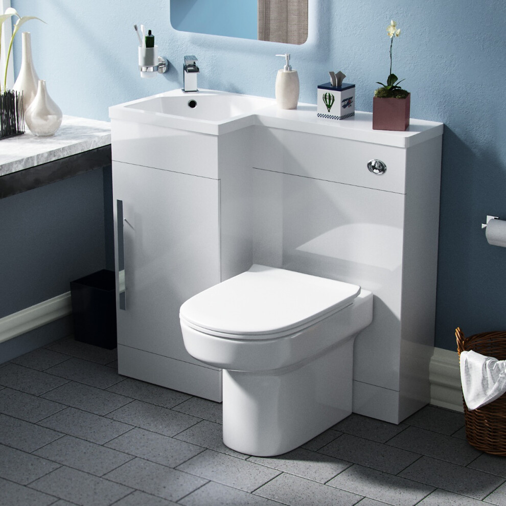 Nes Home Lh 900Mm Vanity Basin Unit, Wc Unit & Chem Back To Wall Toilet White