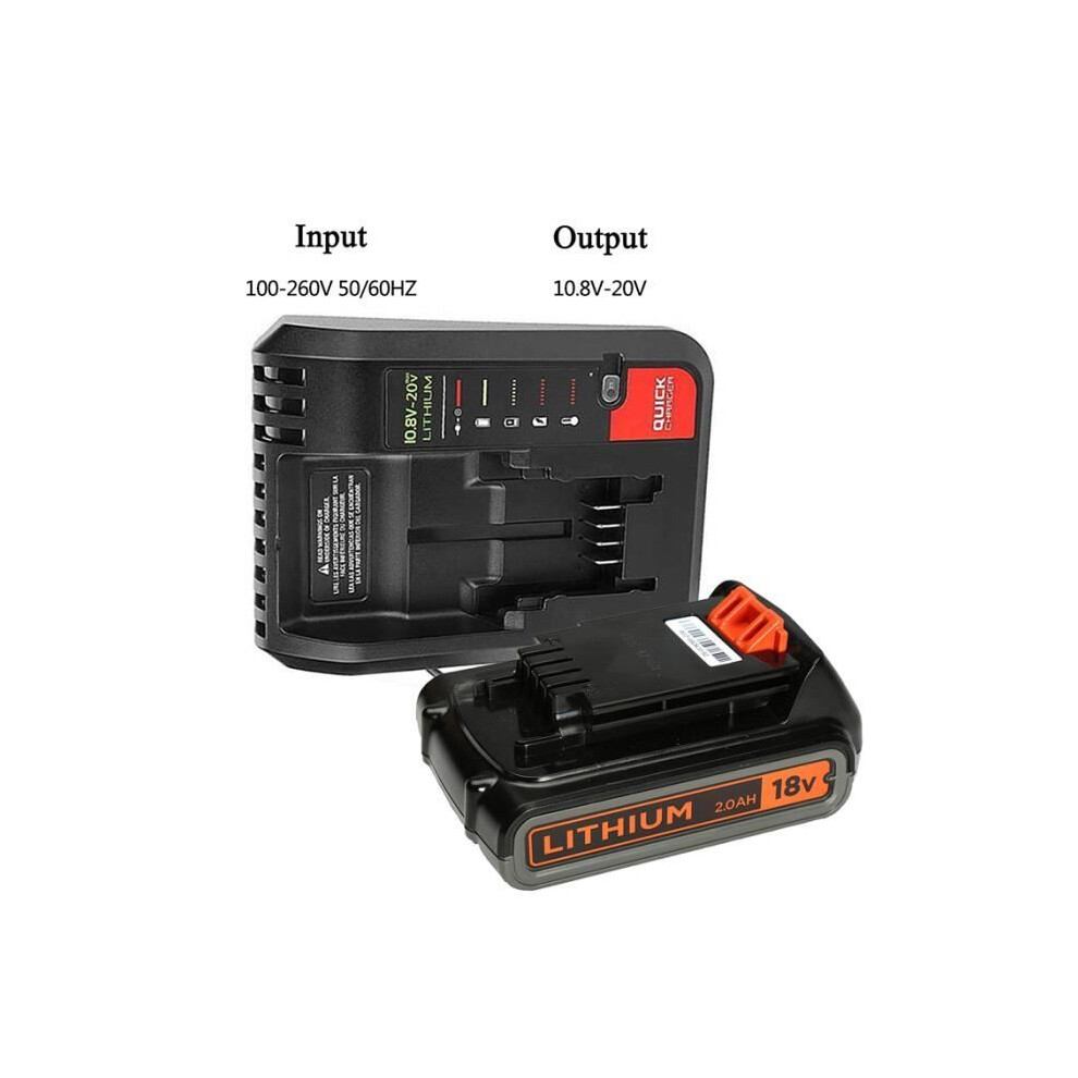 Black & Decker 10.8V-20V High Performance Battery Charger + 18v 2000mAh Li-ion Replacement Battery