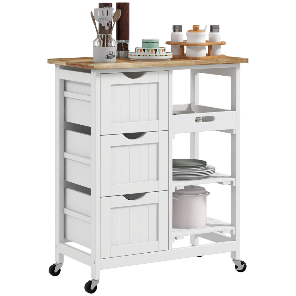 Homcom Rolling Kitchen Island Cart, Bar Serving Cart, Compact Trolley White