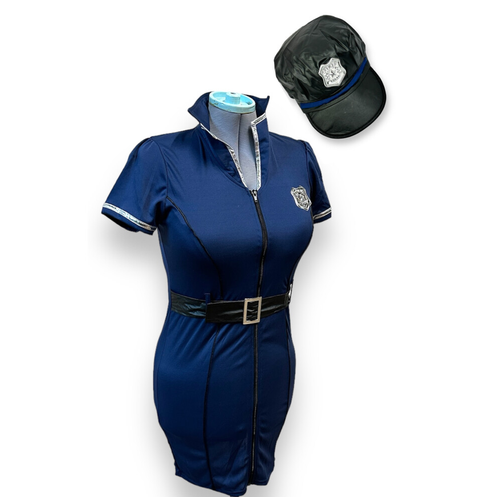 (UK 20-22) Ladies Police Fancy Dress Costume Outfit with Hat