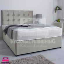 (Superking-6ft (Without Drawers), Silver Plush) DIVAN BED SET PLUSH VELVET 26" CUBIC HEADBOARD+ORTHOPAEDIC MATTRESS