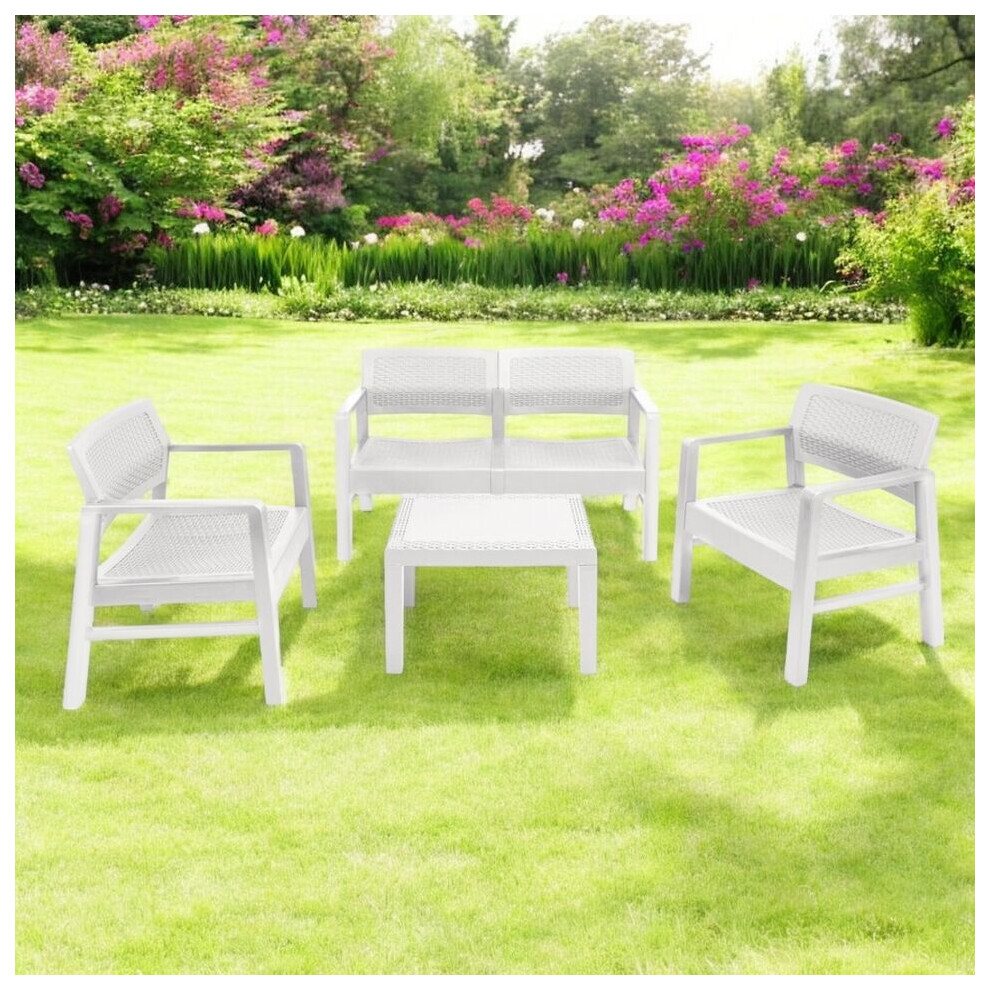 (White without Cushions) 4 Pcs Rattan Garden Furniture Lounge Set Sofa Arm Chairs Side Table Outdoor Patio