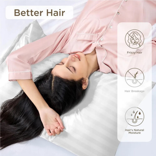 (White Stripe) Plain Pillowcase Pair Stripe Silk Pillow Cover Set