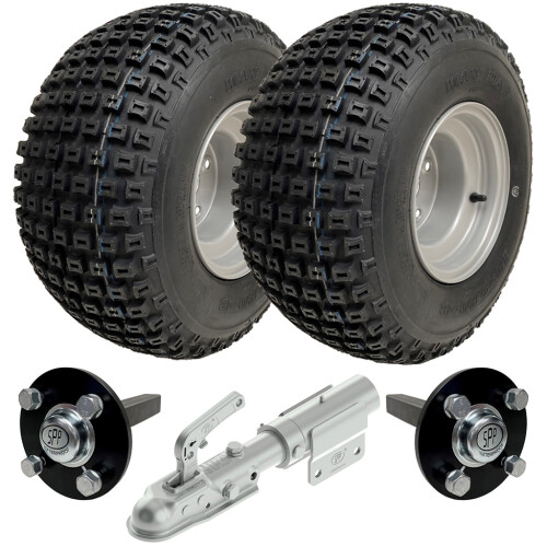 18x9.50-8 ATV Quad Trailer Kit Knobby Wheels Hub & Stub Axles Swivel Hitch 204kg
