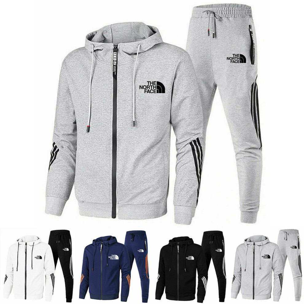 Light Grey 3XL The North Face Mens Hooded Sweatshirt Jogger Long Pants Tracksuit Set Sportswear