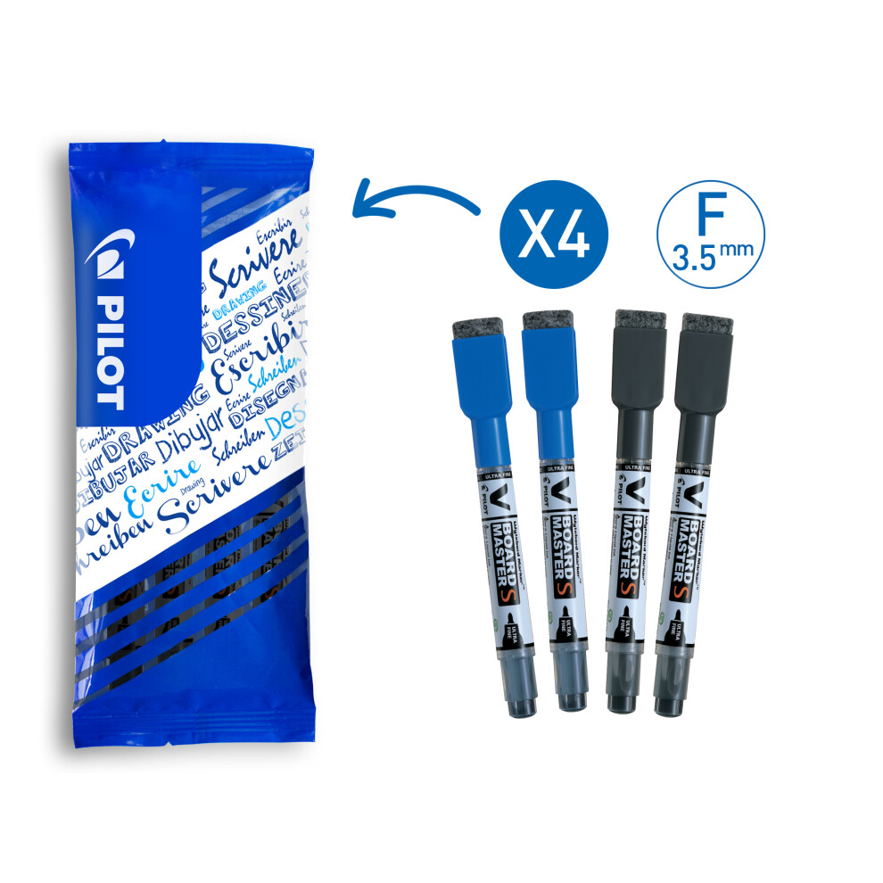 Pilot - V-Board Master Whiteboard Marker - Fine 3.5mm - Black/Blue - Pack of 2