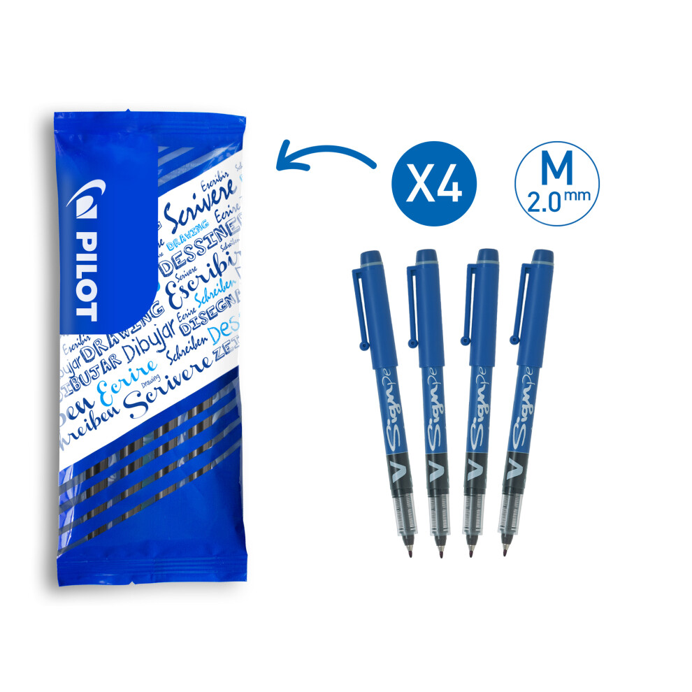 Pilot - V-Sign Fineliner Marker Pen - Medium - Blue - Pack of 4