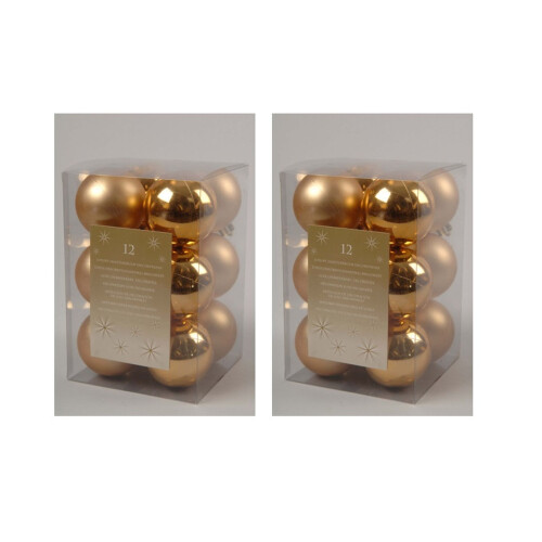 24 Gold Christmas Baubles Shatterproof Tree Decorations 6cm Gold