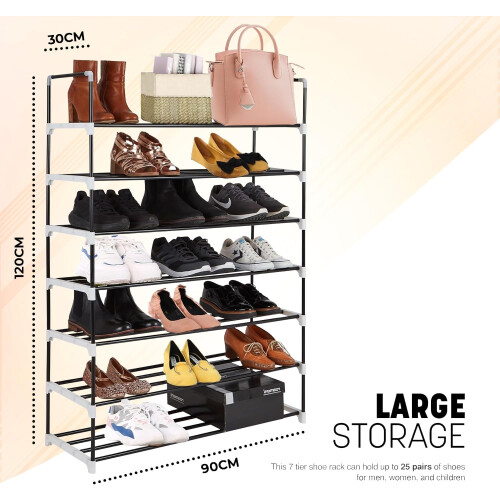 7 Tier Heavy Duty Metal Shoe Rack Quick Assembly No Tools Required Shoe Storage (Grey) 1