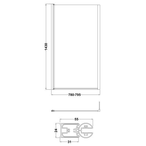 Balterley Chrome 6mm Toughened Safety Glass Reversible L-Shaped Bath Screen - Hinged with Fixed Return (BBSCBS7) 2