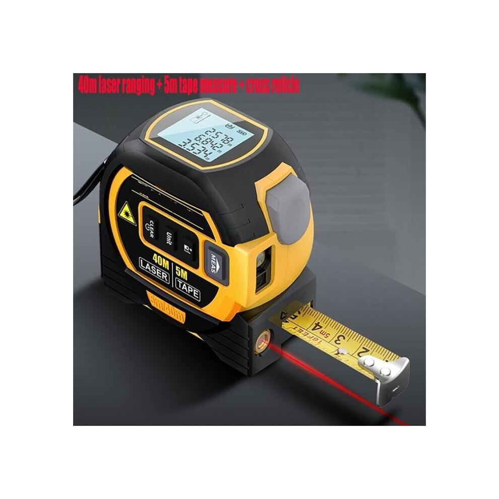 40M Laser Yellow - 3 In 1 Laser Measuring Tape, Laser Distance Measuring Rangefinder, Bare Electronic Ruler 9416525950255
