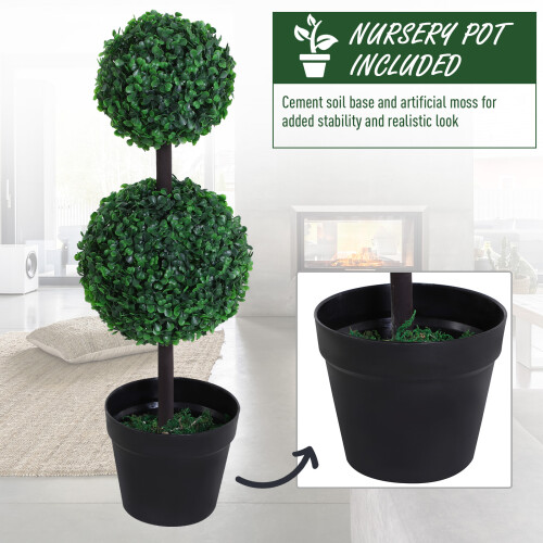 Outsunny Outsunny 2 PCS Artificial Double Ball Tree w/ Pot Home Decoration 15cm 2