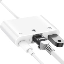 [Apple MFi Certified] Lightning to RJ45 Ethernet Adapter, 3 in 1 USB to Lightning Adapter with Charging Port and RJ45 Ethernet Port