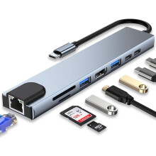 USB C HUB, 8 in 1 USB C Adapter with 4K HDMI, 100W PD, USB C Port, USB 3.0, RJ45 Ethernet, SD/TF Card Reader