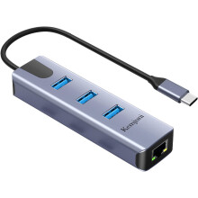 USB C to Ethernet Adapter 4-in-1 Aluminum USB C to Ethernet Adapter, with 3 USB 3.0 Ports, for MacBook Pro 2019/2018/2017, Chromebook, Linux