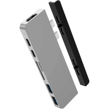 HyperDrive Duo PRO 7-in-2 USB C Hub 100W PD - Silver Docking Station w/HDMI 4K60Hz HDR, Gigabit Ethernet, USB-C/USB-A 10Gbps, MicroSD