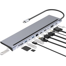 USB C Hub MultiPort Adapter, 12 in 1 Docking Station USB C with 4K HDMI, VGA, 3ÃUSB 2.0 & USB 3.0, PD 100W, Ethernet RJ45 Port, SD/TF Reader