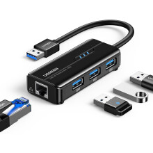 USB 3.0 Hub Ethernet Adapter 10 100 1000 Gigabit Network Converter with 3 USB 3.0 Ports Hub Compatible with Laptop PC Nintendo