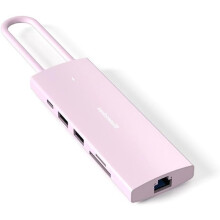 Pink-USB C Hub 9 in 1 Aluminum USB C Dock Station to 4K + USB+ RJ45 + + PD 100W 9 Port Adapter 9 in 1 Type C Hub