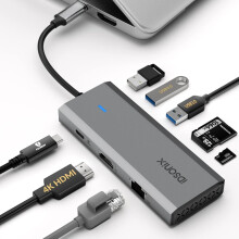 Docking Station - iDsonix 8 in 1 USB C Hub Aluminum Multiport Adapter with HDMI 4K@60Hz, PD 100W, 1Gigabit Ethernet, SD/TF Card Reader