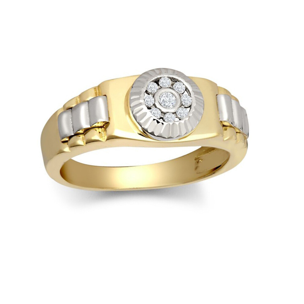 (C) Jewelco London Kids 9ct 2-Colour Gold White CZ Fluted Sunburst Bezel Watch Strap Cluster Solitaire Ring - JBR034