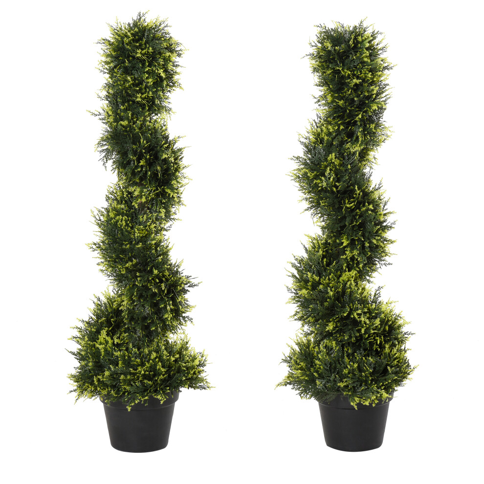 Set Of 2 90cm/3FT Artificial Spiral Topiary Trees Pot Fake Plant Home