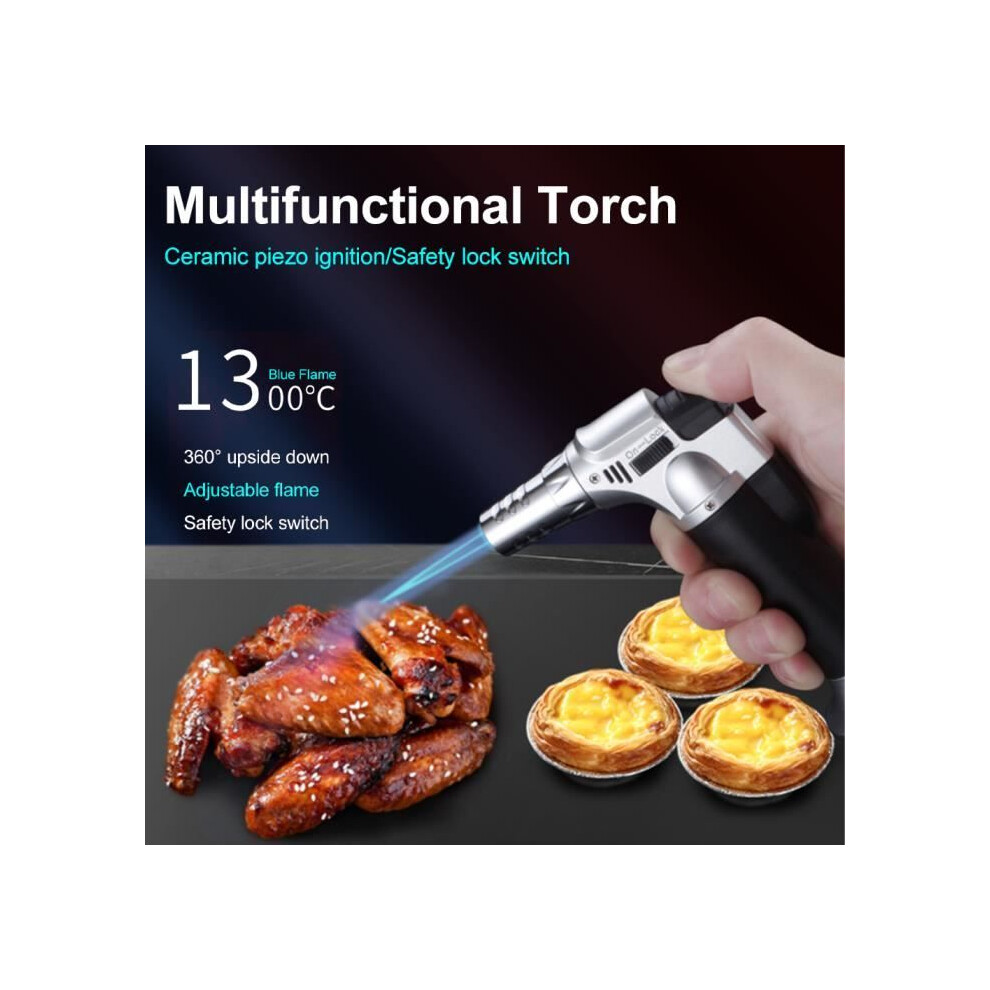 Kitchen Blowtorch, Professional Butane Torch with Safety Lock and Adjustable Flame, (Butane not included)