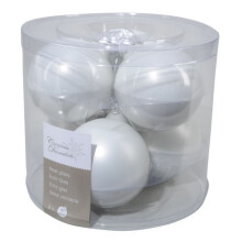 Decoris Pack Of 6 Real Glass Christmas Tree Baubles 8cm Winter White