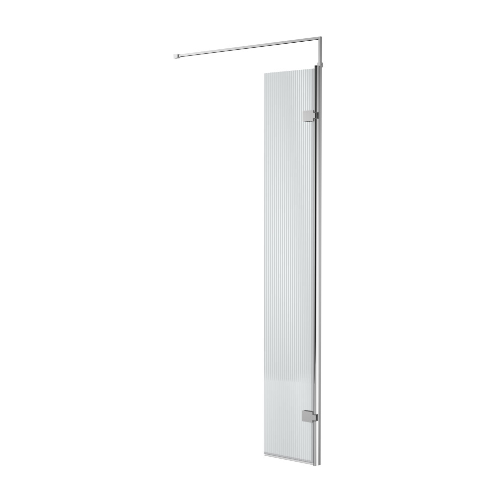 Fluted 8mm Toughened Safety Glass Hinged Return Screen with Support Bar, Chrome - 300mm