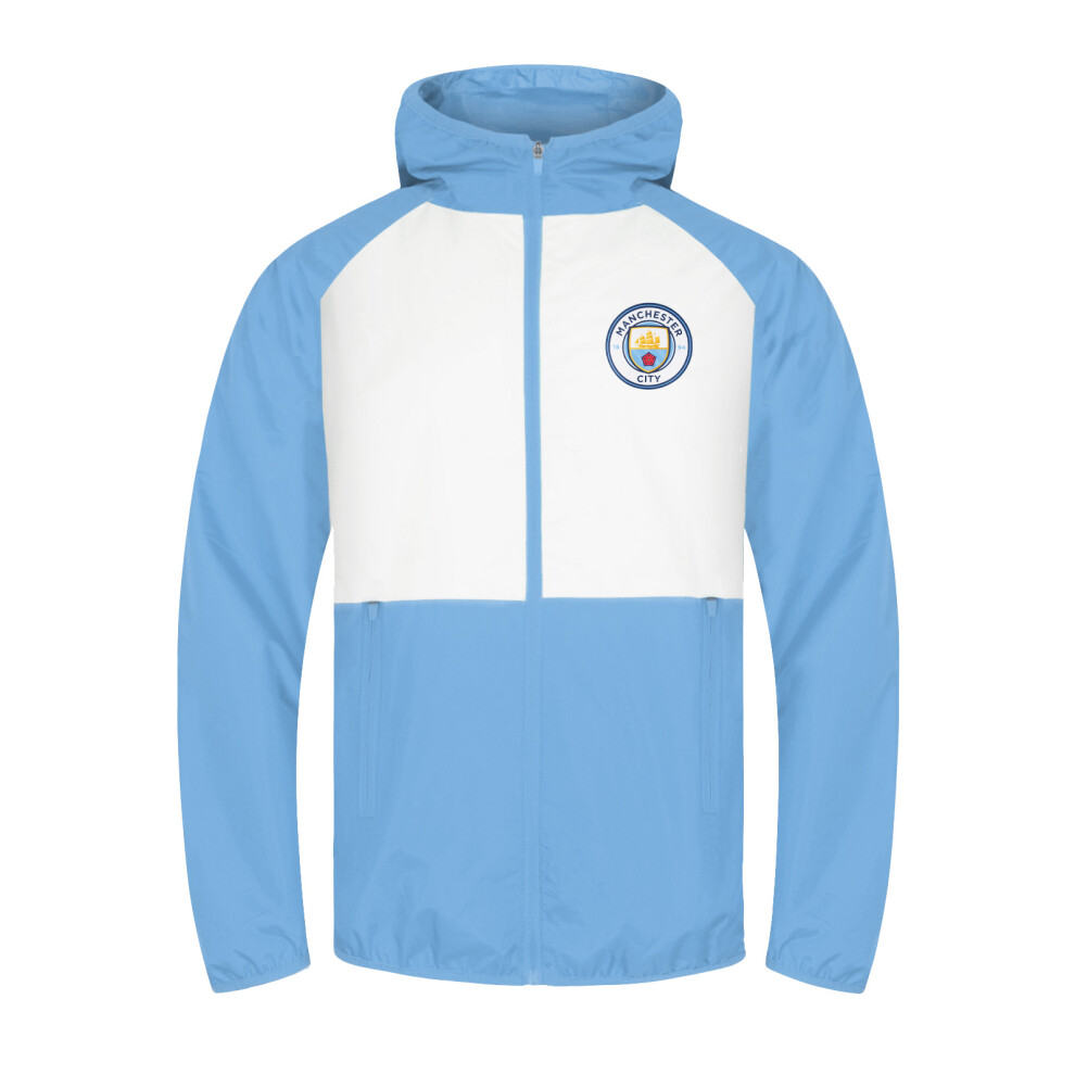 (White/Sky Blue, 6-7 Years) Manchester City Boys Jacket Shower Windbreaker Kids OFFICIAL Football Gift