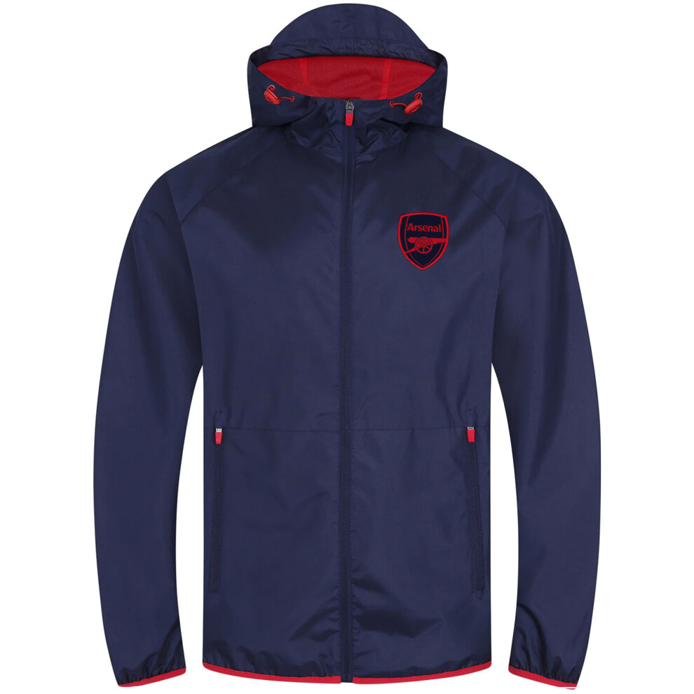 (Navy Peak Hood, Large) Arsenal FC Official Football Gift Mens Shower Jacket Windbreaker