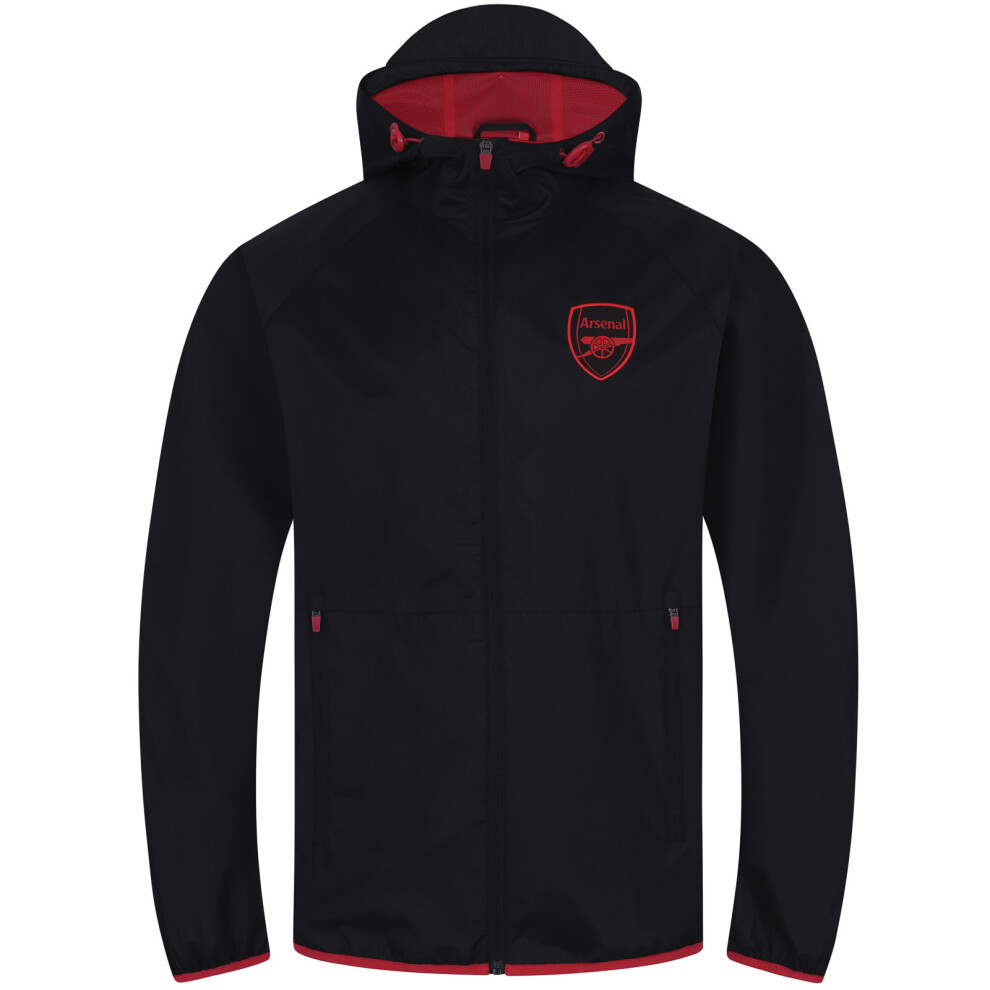 (Black Peak Hood, Medium) Arsenal FC Official Football Gift Mens Shower Jacket Windbreaker