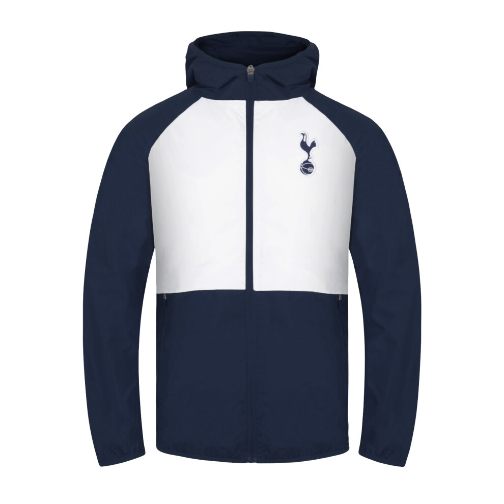(White/Navy Blue, Medium) Tottenham Hotspur Mens Jacket Shower Windbreaker OFFICIAL Football Gift