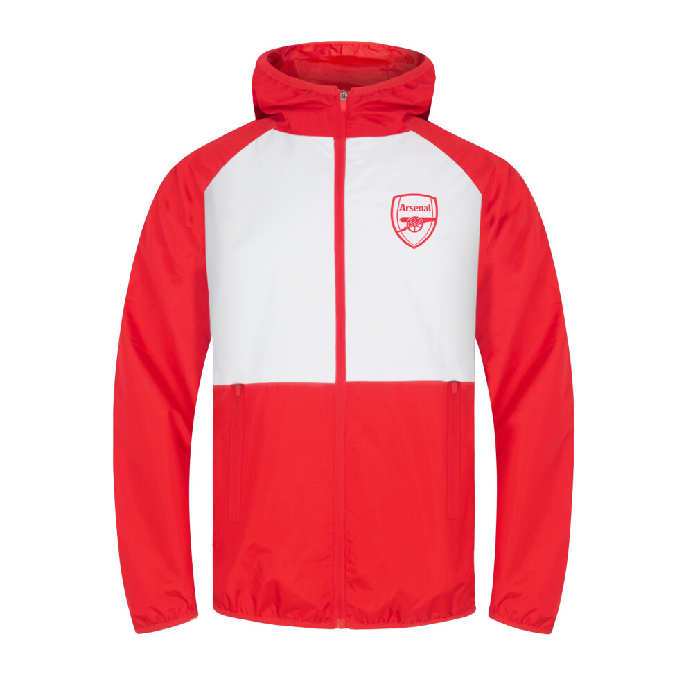 (White/Red, 10-11 Years) Arsenal FC Boys Jacket Shower Windbreaker Kids OFFICIAL Football Gift