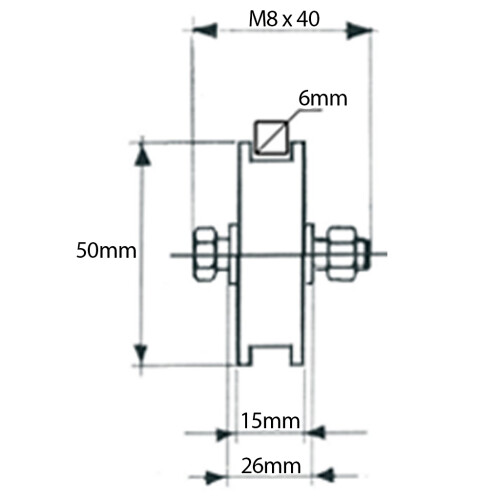 50 mm Vierkantrillenrad mit 1 Kugellager 1