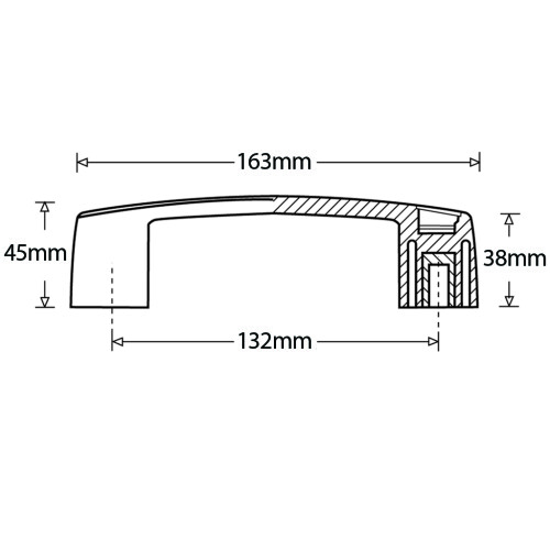 Nylon bridge handle - 132mm hole centre - M8 brass thread 1