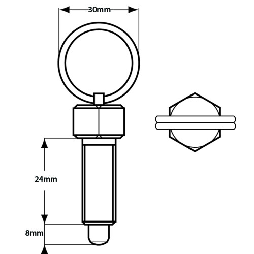 Spring loaded ring pull plunger M12 with 8mm pin 1