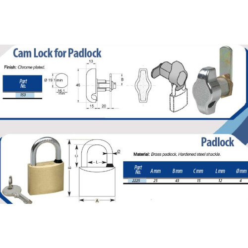 Cadenas à came avec trou et cadenas adaptés 1