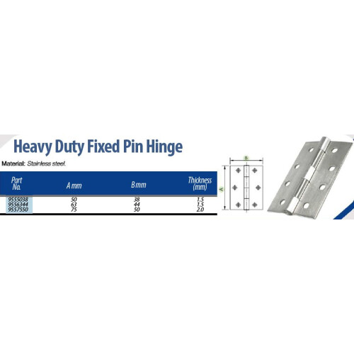 Hinge heavy duty 63x44mm Fixed pin stainless steel -1pair - 2pcs 2