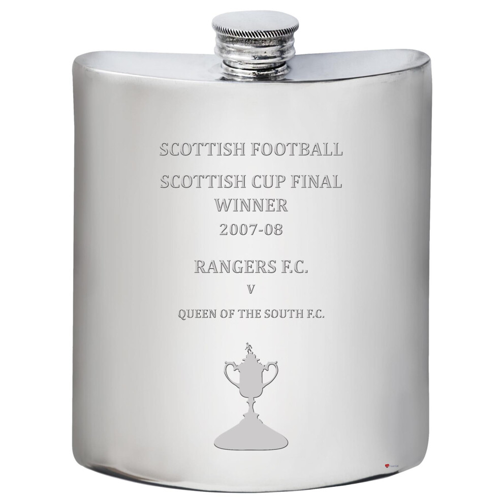Glasgow RANGERS FC 2007-08 Scottish Cup Final Winner 6oz Pewter Hip Flask Football Memorabilia Mens Birthday Personalised Gifts Whisky Accessories-image-OPC-P7CXMJ7-NEW