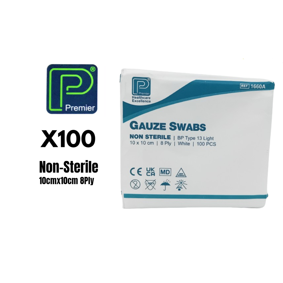 Premier By Dead Sea Premier Gauze Swabs 1660A Non-Sterile 8 Ply 10Cm X 10Cm Pack Of 100 - Ref: Pm1660a