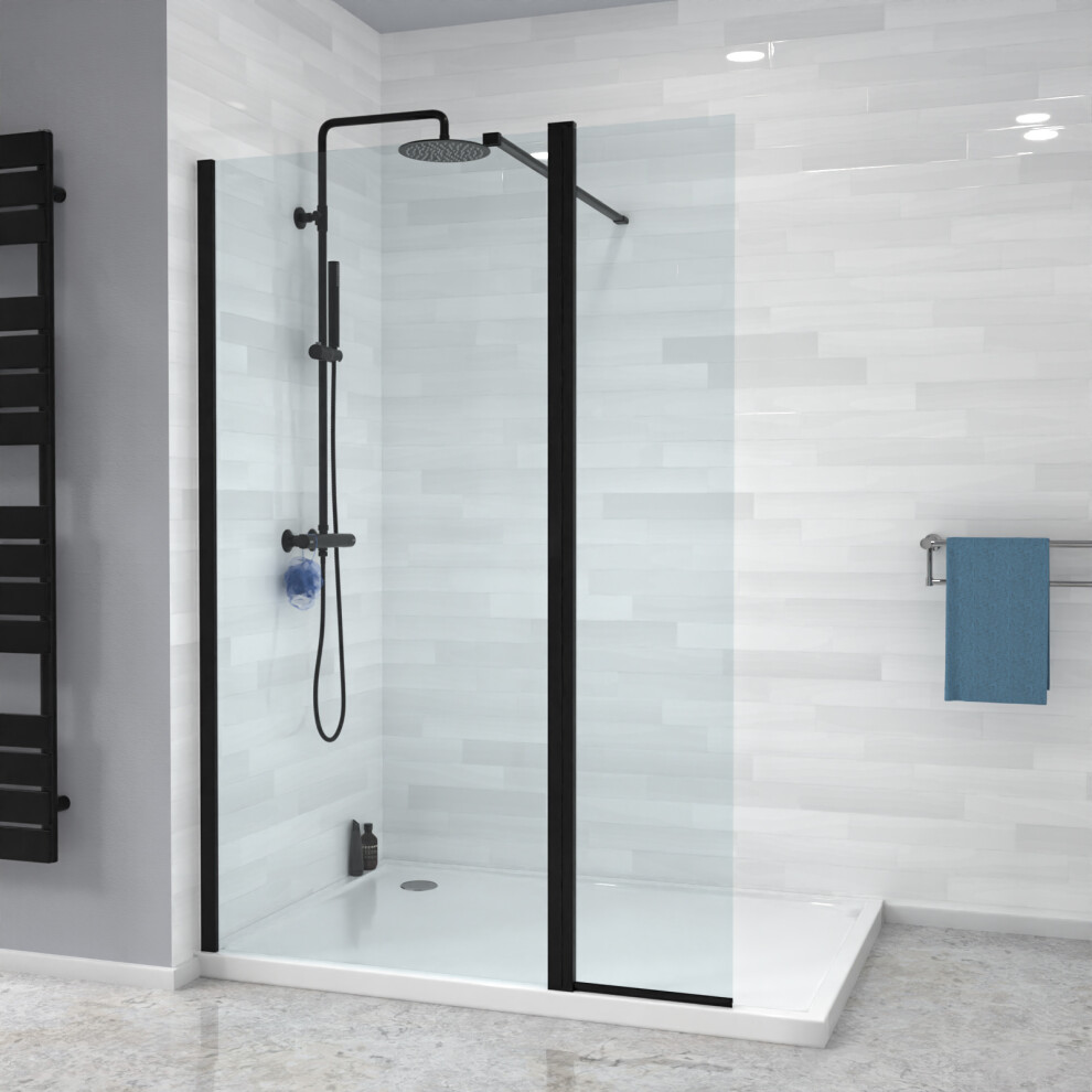 Nes Home Wet Room 800 Shower Enclosure Screen and Flipper Return Panel 8mm Black
