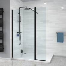 Nes Home Wet Room 900 Shower 8mm Tempered Glass Screen With 300mm Flipper Panel Black