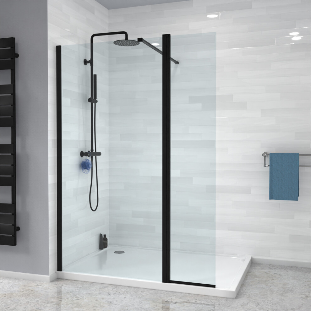 Nes Home Wet Room 900 Shower Enclosure Screen and Flipper Return Panel 8mm Black
