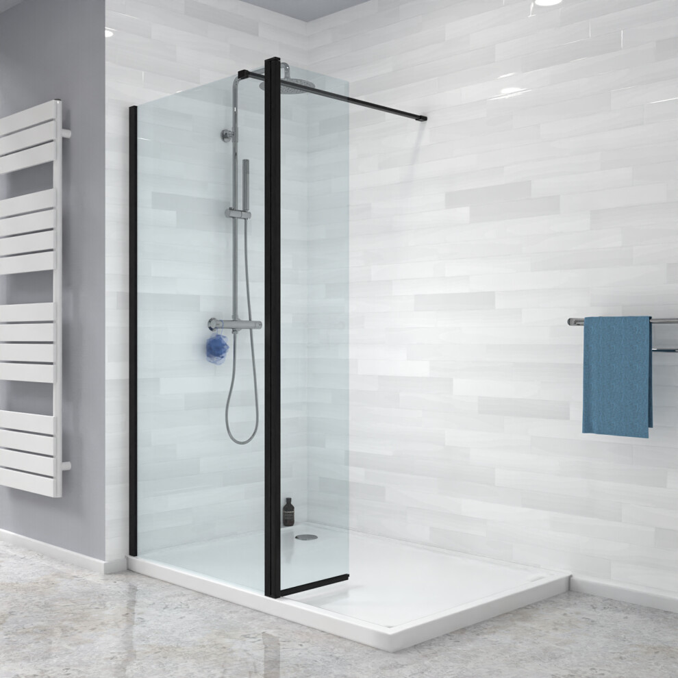 Nes Home Wet Room 800 Shower 8mm Tempered Glass Screen and Flipper Panel Black